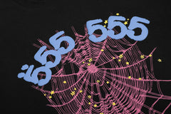 Sp5der 555 Pink Spider Web Graphic T‑Shirt