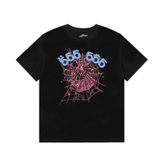 Sp5der 555 Pink Spider Web Graphic T‑Shirt