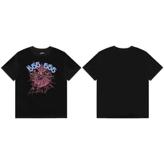 Sp5der 555 Pink Spider Web Graphic T‑Shirt