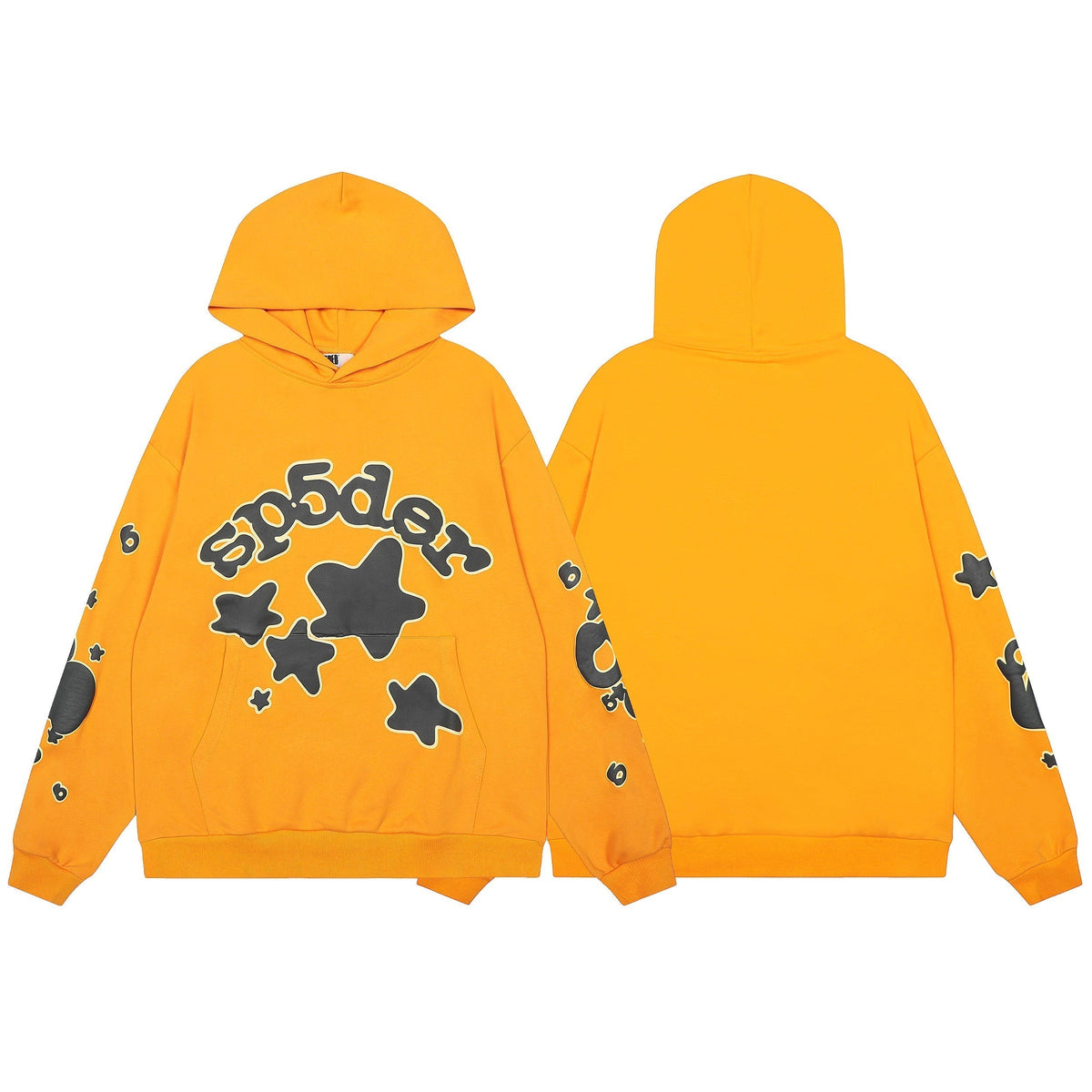 Sp5der Orange Star Graphic Pullover Hoodie
