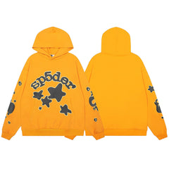 Sp5der Orange Star Graphic Pullover Hoodie