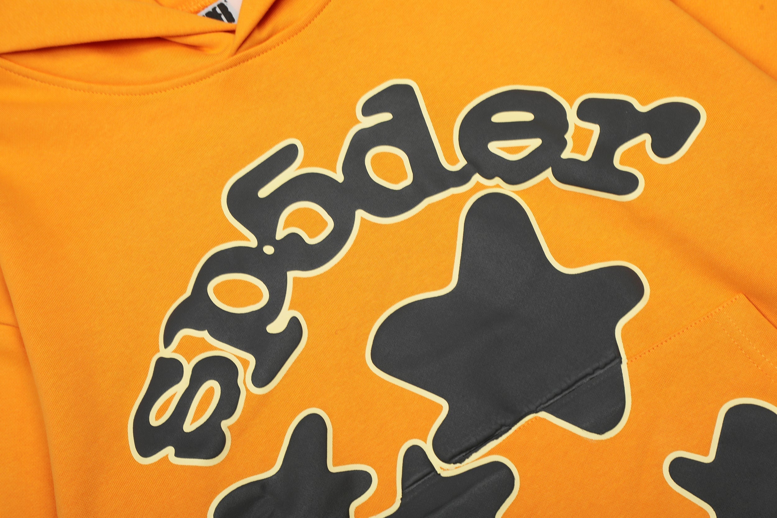 Sp5der Orange Star Graphic Pullover Hoodie