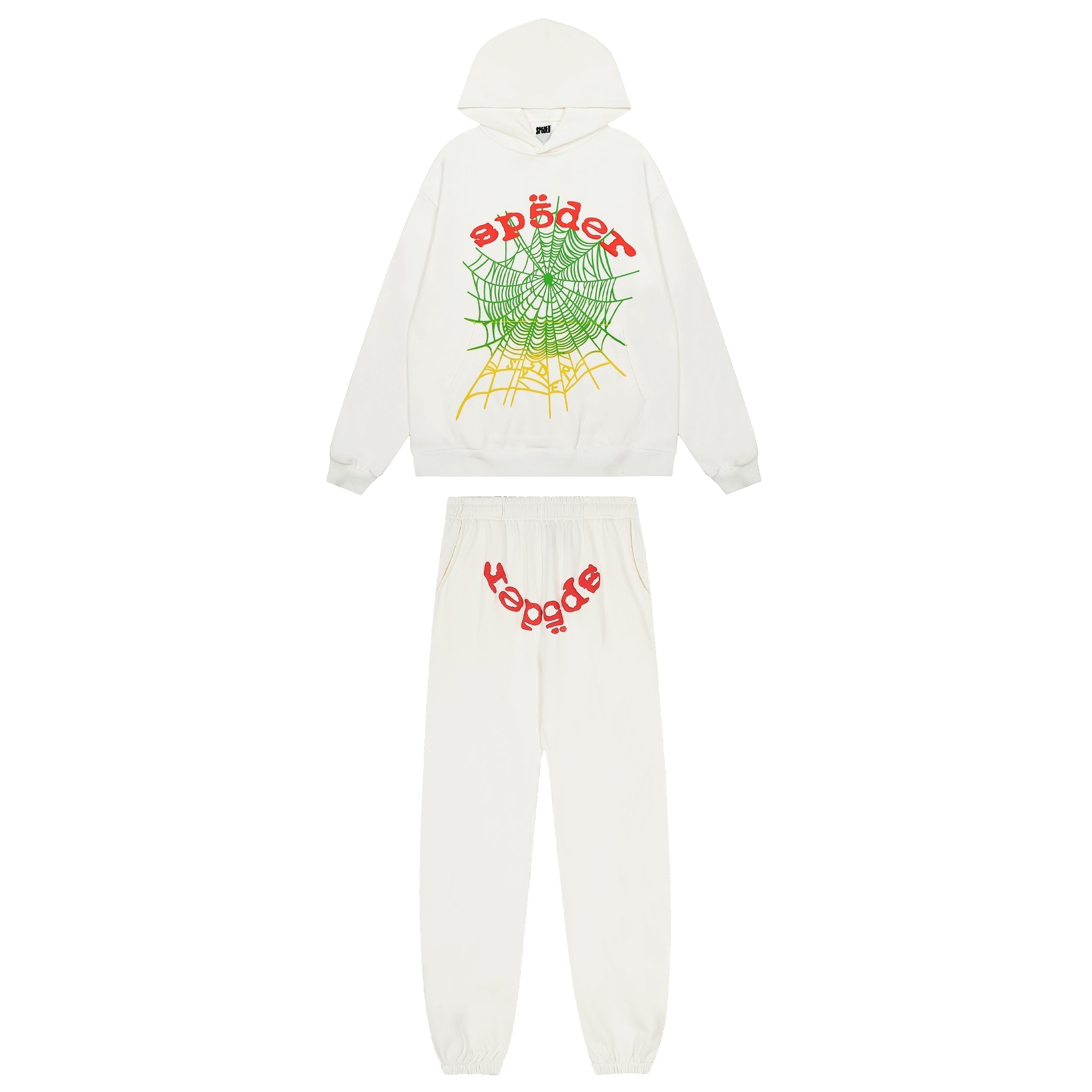 Sp5der White Gradient Spider Web Hoodie Sweatpants Set