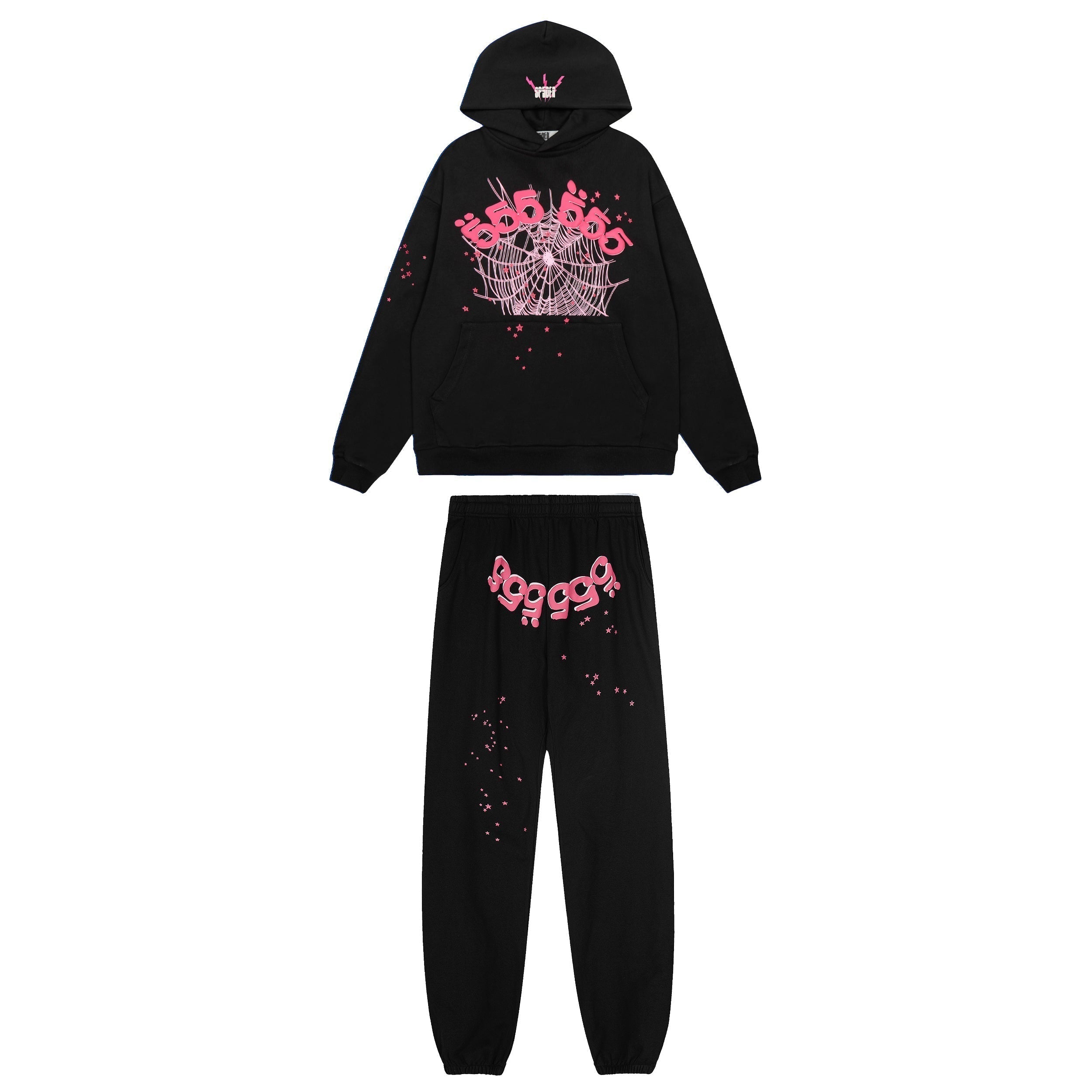 Sp5der Black 555‑999 Spider Web Hoodie Sweatpants Set