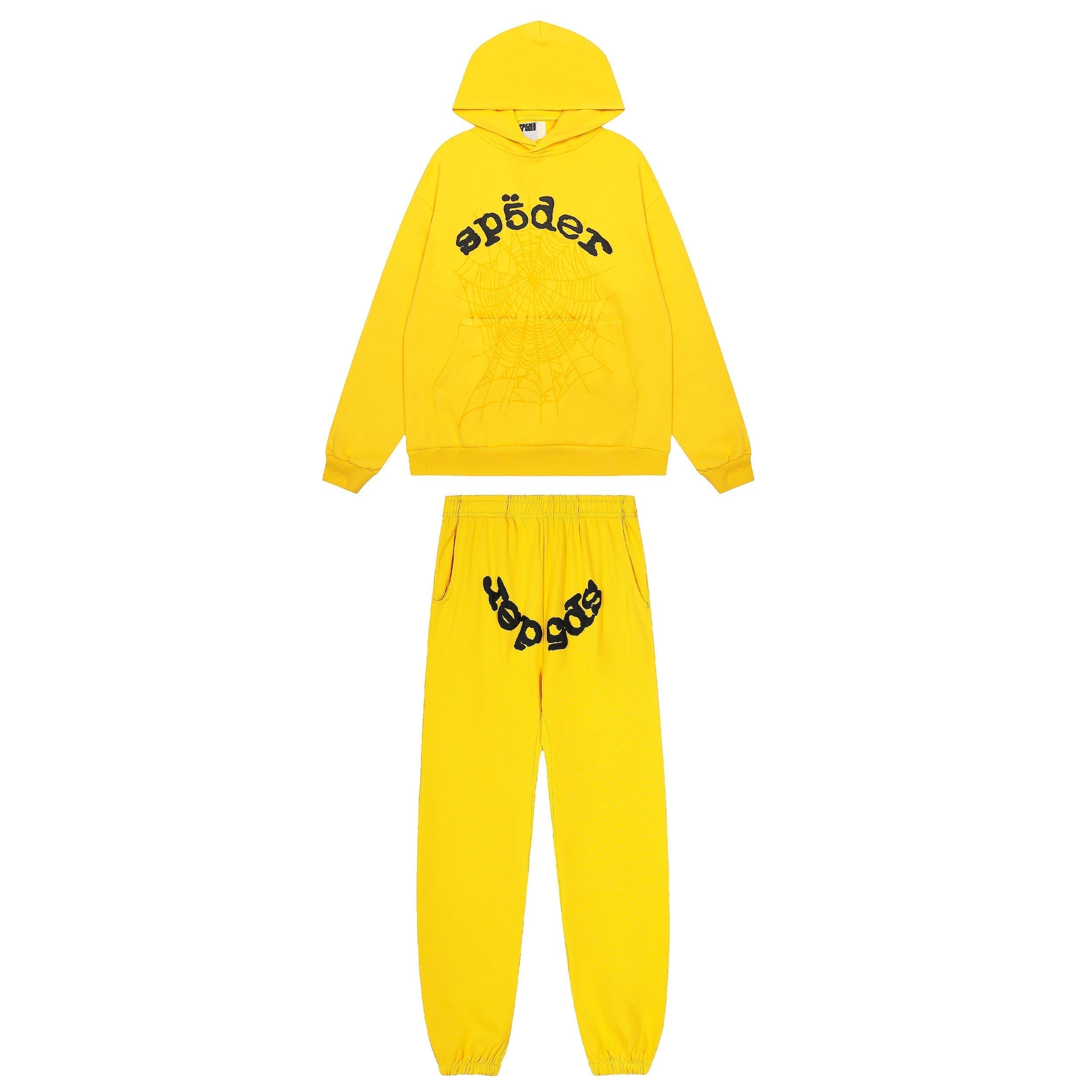 Sp5der Yellow Spider Web Hoodie Sweatpants Set