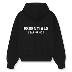 Fear Of God Essentials Classic Fleece Jet Black Zip-Up Hoodie (SS25)